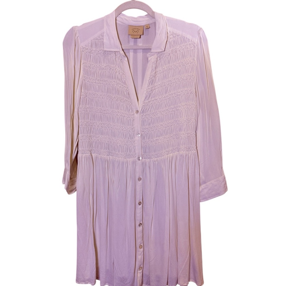 Vanessa Virginia Women’s Cream Babydoll Button Front Ruched Cottagecore Tunic 8